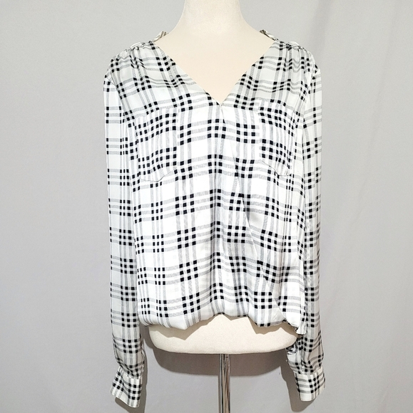 WHITE HOUSE BLACK MARKET plaid top Blouse Womans Size 14 Long Sleeve - Picture 1 of 11